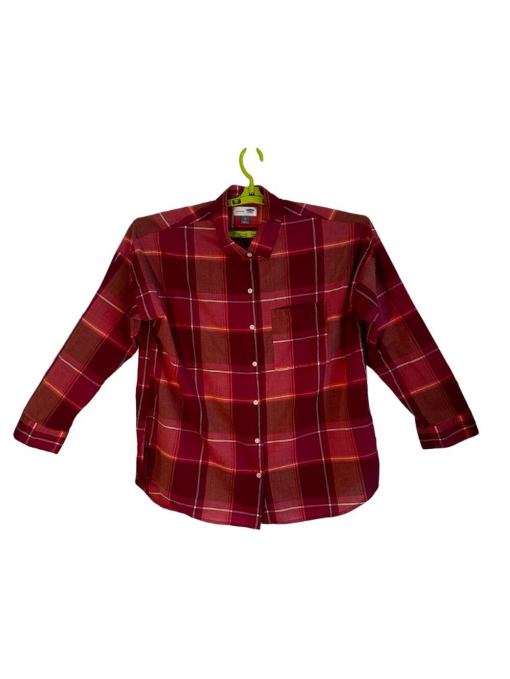 Old Navy Boyfriend Strawberry Plaid One Pocket Shirt XL Cotton Womens Cottage - Picture 2 of 10